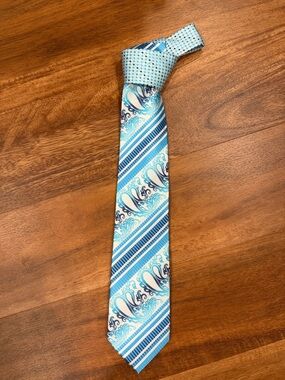 SOLD***Light Blue Paisley Stripe Men's Tie